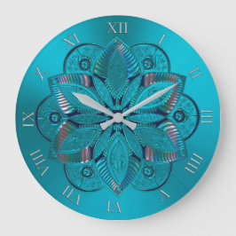 Grande Relógio Metálico Elegante Turquesa