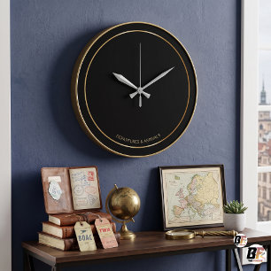 Grande Relógio Minimalista Preto e Dourado Partidas Chega