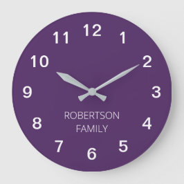 Grande Relógio Mínimo Escuro de Parede Roxo Personalizado
