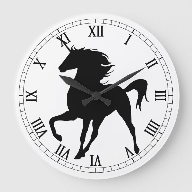Grande Relógio Numérico Romano de Silhueta Preta Unicorn (Frente)