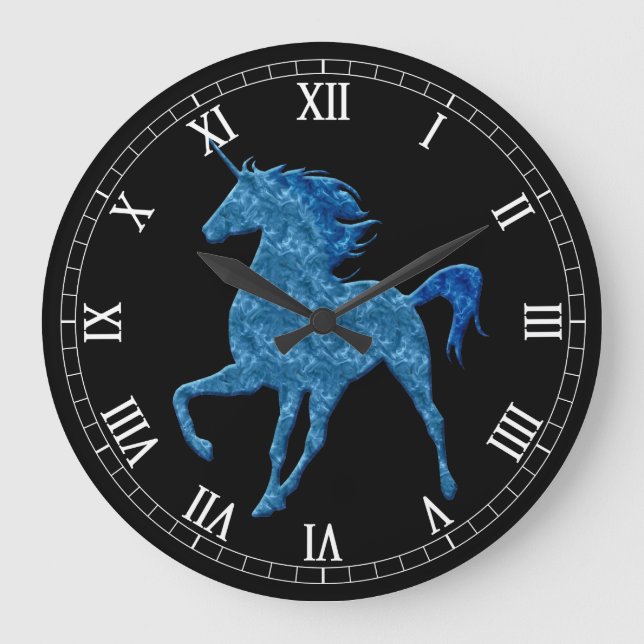 Grande Relógio Numérico Romano do Unicórnio Azul (Frente)