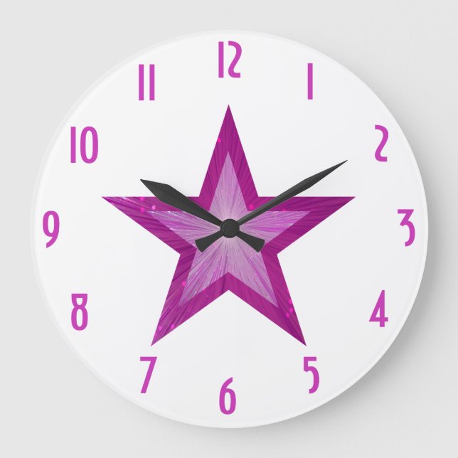 Grande Relógio "Números" de Estrela Rosa, branco redondo (Frente)