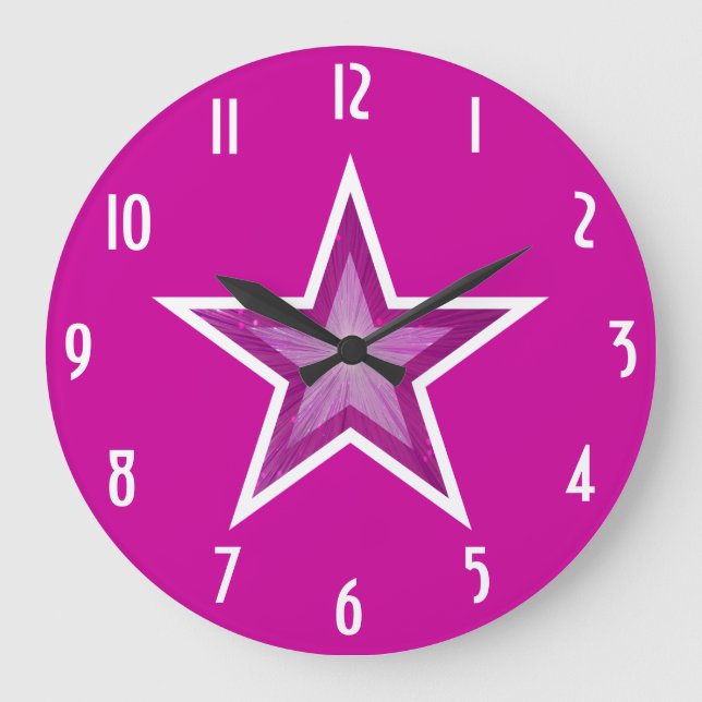 Grande Relógio "Números" de estrelas rosa, redondo (Frente)