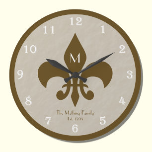 Grande Relógio Personalizado Fleur De Lis Wall