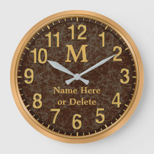 Grande Relógio Personalizado Marrom e Dourado monograma
