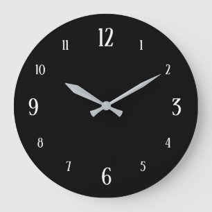 Grande Relógio Preto com Números Brancos Modernos