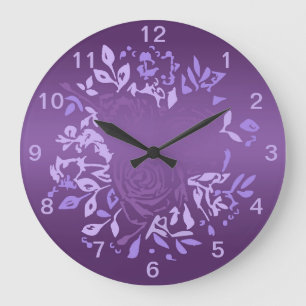 Grande Relógio Redondo com Coroa de Rosa Violeta