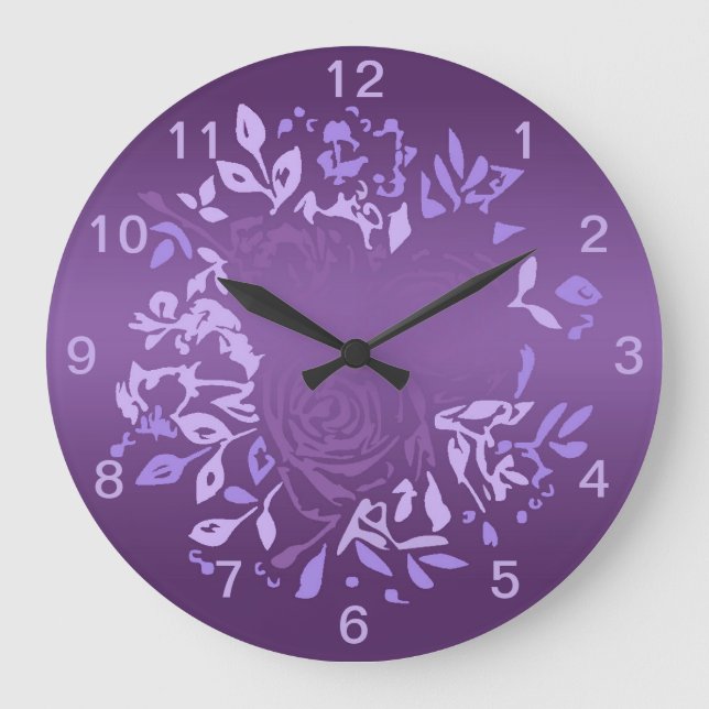 Grande Relógio Redondo com Coroa de Rosa Violeta (Frente)