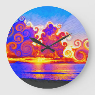 Grande Relógio Redondo Curly California Sunset Seashore