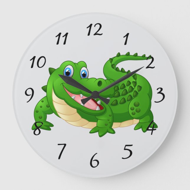 Grande Relógio redondo de desenho animado de crocodilo so (Frente)