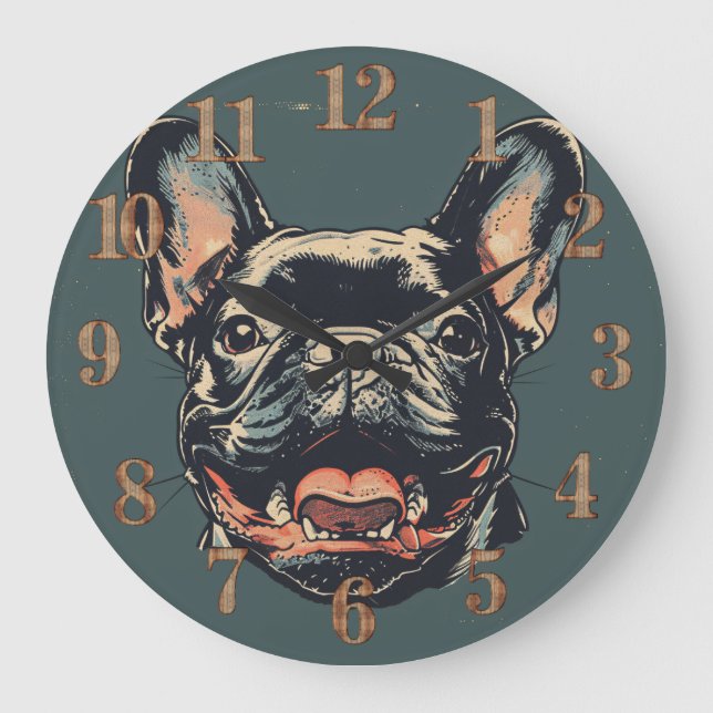 Grande Relógio Retro do Bulldog Francês (Frente)