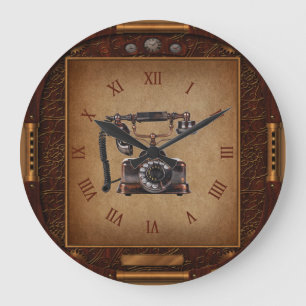 Grande Relógio Steampunk~Telefone Antiquado~Números Rom