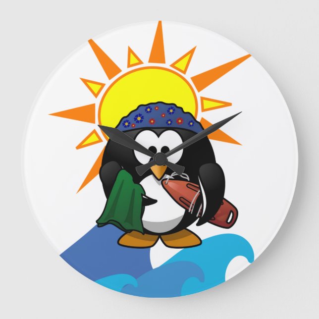 Grande Relógio Surfer Penguin (Frente)