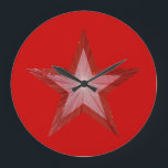 Grande relógio vermelho<br><div class="desc">design moderno com uma estrela vermelha e branca "brilhante" sobre fundo vermelho. Relógio com um design personalizável para você personalizar com seu próprio texto,  imagens e ideias. Note que esta é uma imagem impressa criada com fotografias originais e técnicas digitais,  que não brilha nem contém faíscas reais.</div>
