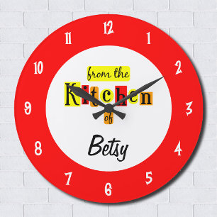 Grande Relógio Vermelho Retro Personalizado Da Cozinha