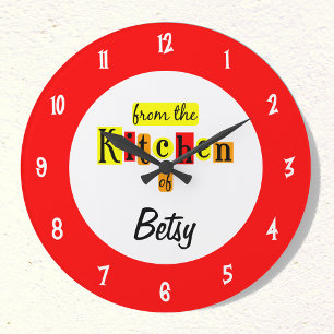 Grande Relógio Vermelho Retro Personalizado Da Cozinha