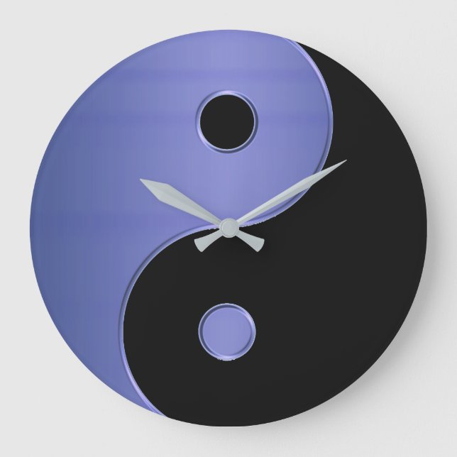 Grande Relógio Yin Yang em Prata Azul Claro e Preto (Frente)