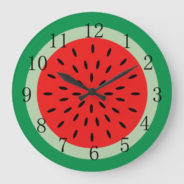 Grande Ripe Red Watermelon Kitchen Relógio Numerais Preto (Frente)