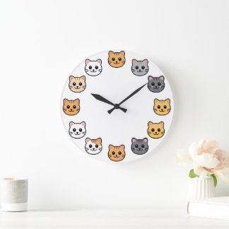 Grande Rostos de Gatos de Desenho Animado Fofos Relógio d