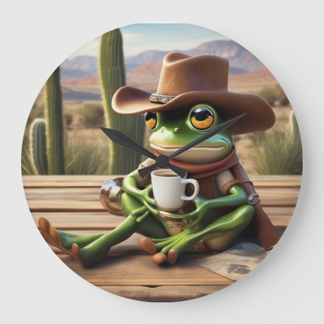 Grande Sapo de cowboy bonito com relógio de café (Frente)