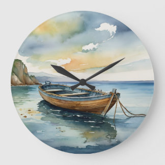 Grande Serene Seascape: Relógio de Barco com Aquarela