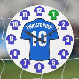 Grande Seu Nome Relógio De Futebol - Camisas Azuis