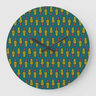Grande Tribal Vermelho, Abstrato Amarelo em Teal: Relógio