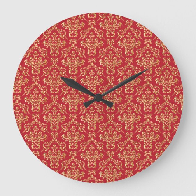 Grande Vermelho Elegante com relógio Dourado de parede Da (Frente)
