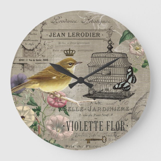 Grande Vintage relógio de pássaros do jardim francês (Frente)