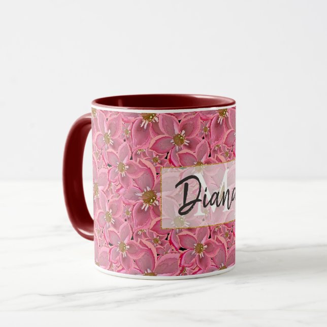 Grandes flores rosa. Caneca de café de duas tonali (Frente Esquerda)