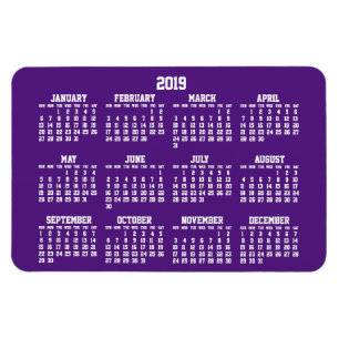 Grandes ímãs flexíveis do calendário 2019 roxo