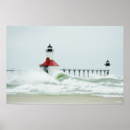 Grandes ondas no lago Michigan Poster