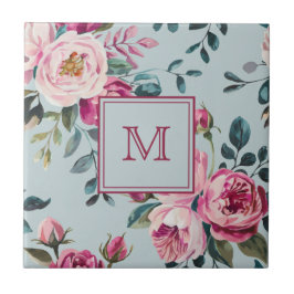 Grandmillennial Dusty Rose Floral Custon Monogram