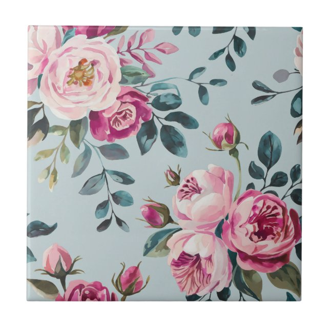 Grandmillennial Rosa Desbotada Floral Monograma Pe (Frente)