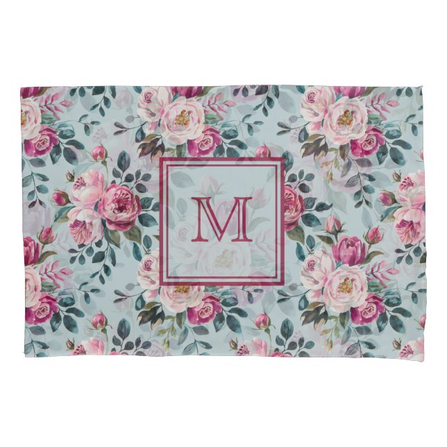Grandmillennial Rosa Poeirento Floral Monograma Pe (Frente)