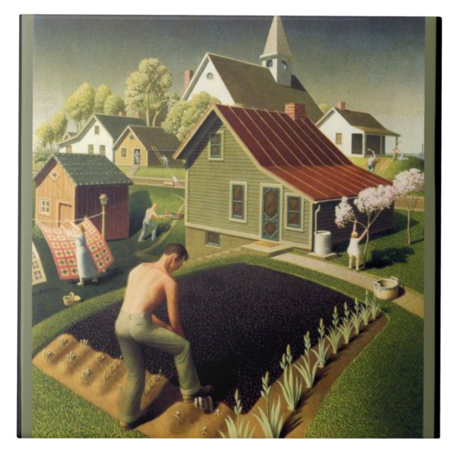 Grant Wood - Primavera na cidade, famosa pintura, (Frente)