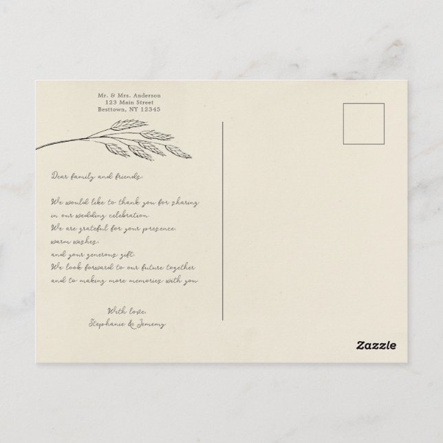 Grass Line Art Photo Obrigado Cartão de Posto (Verso)