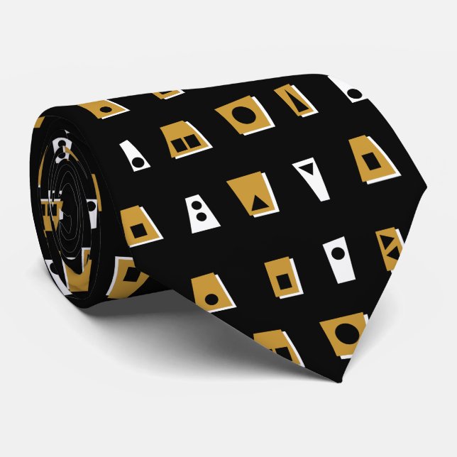 Gravata 020216 - Dourado Brown, White and Black on Black ( (Rolled)