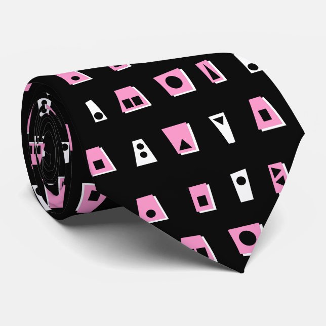 Gravata 020216 - Pink, White and Black on Black (Rosa, bra (Rolled)