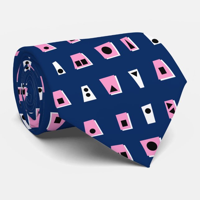 Gravata 020216 - Pink, White and Black on Dk Blue 00255e ( (Rolled)