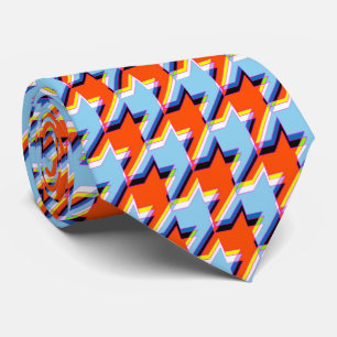 Gravata 3d Laranja Azul Houndstooth Glitch