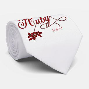 Gravata 40º aniversário de Ruby com Data e Iniciais