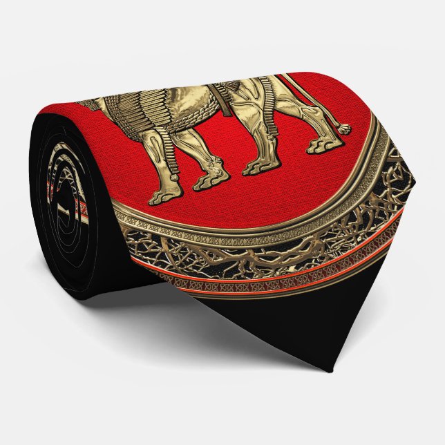 Gravata [700] Leão Assírio - Dourado Lamaçu (Rolled)