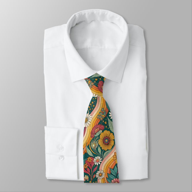 Gravata 70s Brown Floral Custom Tie – Elegant Fashion (Amarrado)