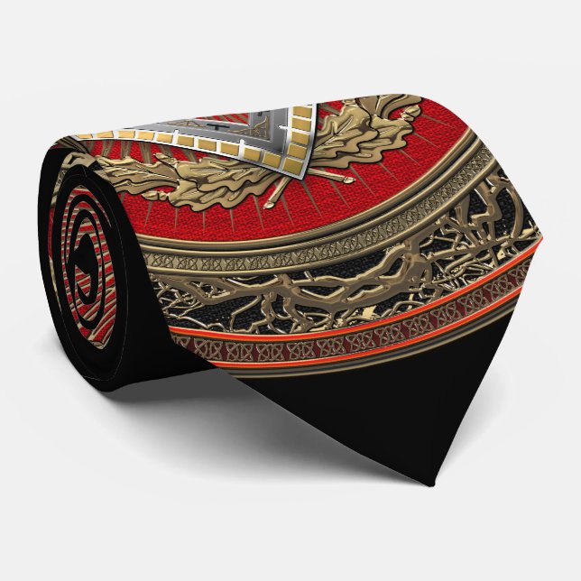 Gravata [900] Mestre Mason - Praça Dourada e Bússolas (Rolled)