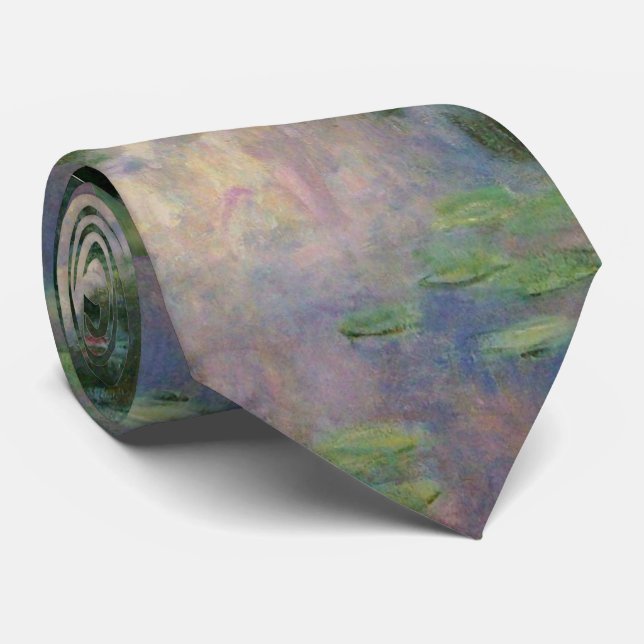 Gravata A ÁGUA ESTÁ EM PINK VERDE POND, por Claude Monet (Rolled)