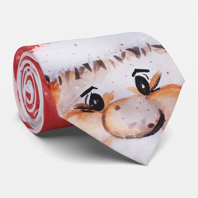 Gravata A aquarela natalina Papai Noel "Joy Love Peace" (Rolled)