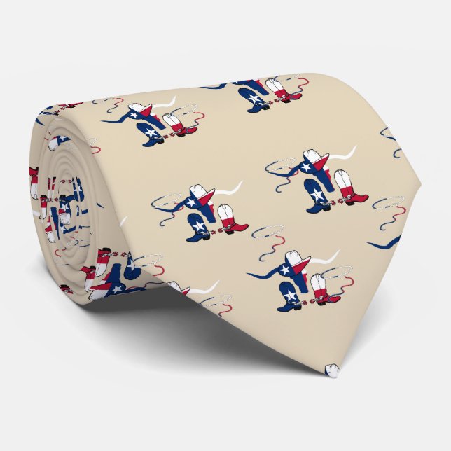 Gravata A cabeça W/Hat do boi da bandeira de Texas carreg (Rolled)