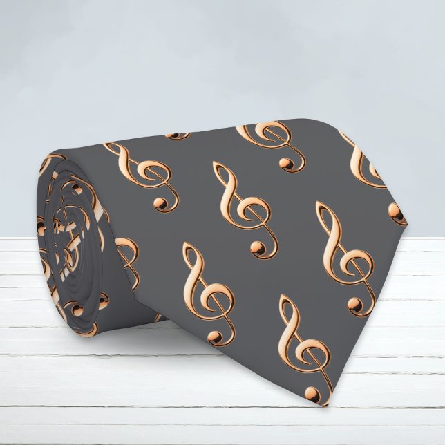 Gravata A Cinza do Treble Clef Music Lover foi patenteada (A stylish tie for music lovers, with faux gold treble clefs pattern on a dark charcoal background)