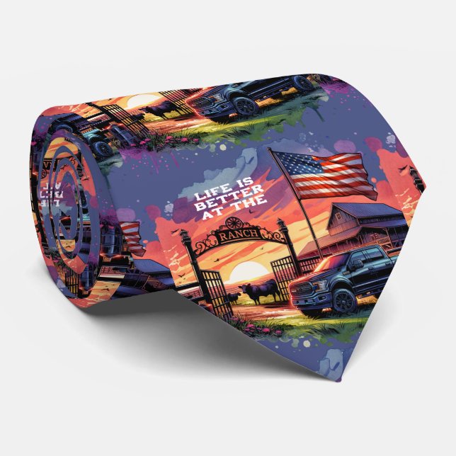 Gravata A Vida É Melhor No Ranch (Rolled)
